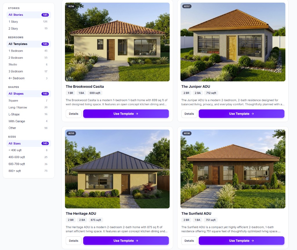 ADU Metrics premade ADU template library