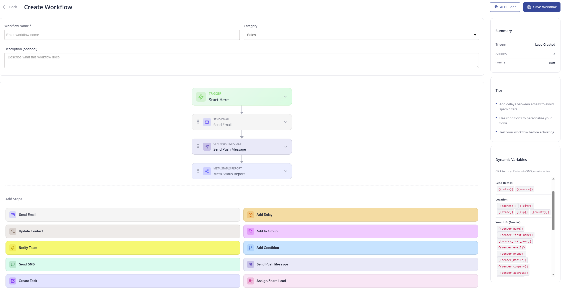 Mango9 Automation workflow builder interface