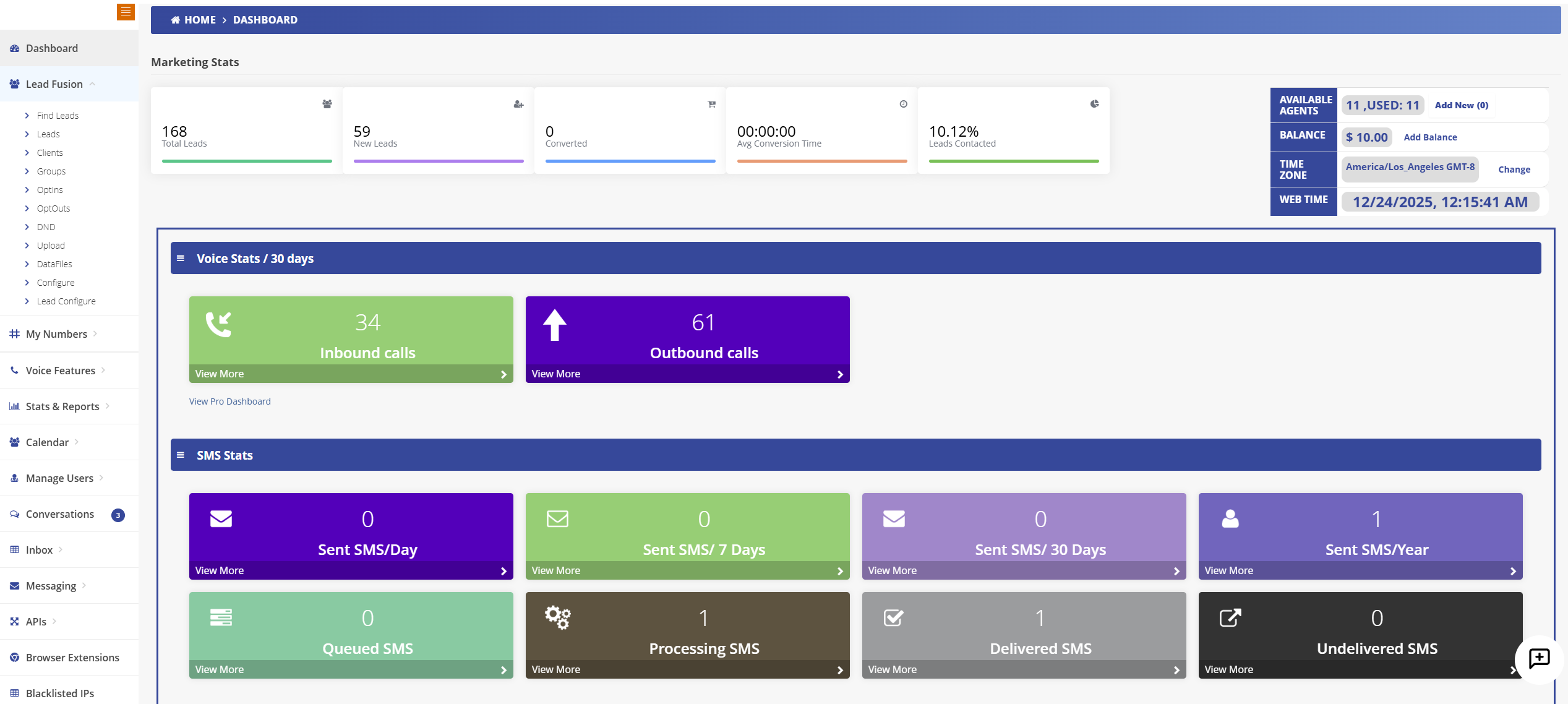 Marketing Dashboard showing campaign performance and lead tracking