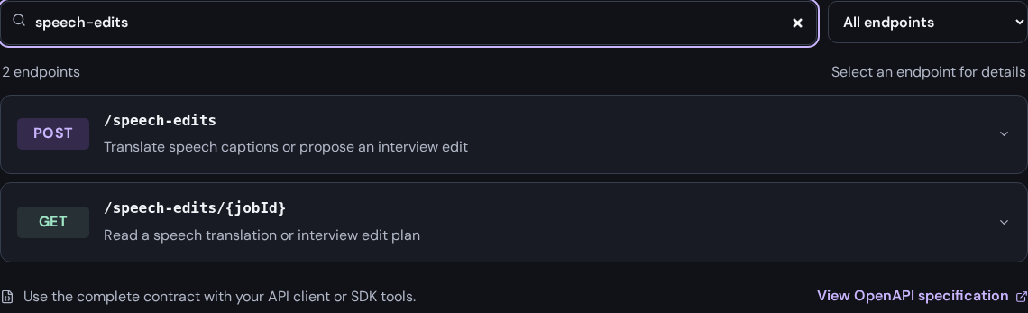 Speech-edit operations prepare text and proposals from completed source reviews. Apply approved changes in a separate editor step.