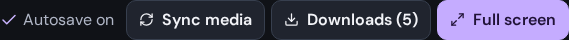The toolbar contains the save indicator, Sync media, Downloads, and Full screen.
