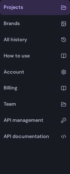 Account, Billing, and Team are in the main menu, separate from project tabs.