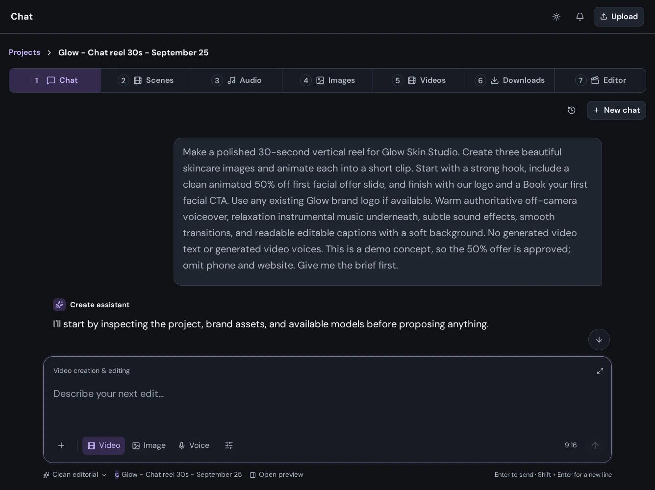 Glow's creative conversation and project workspace