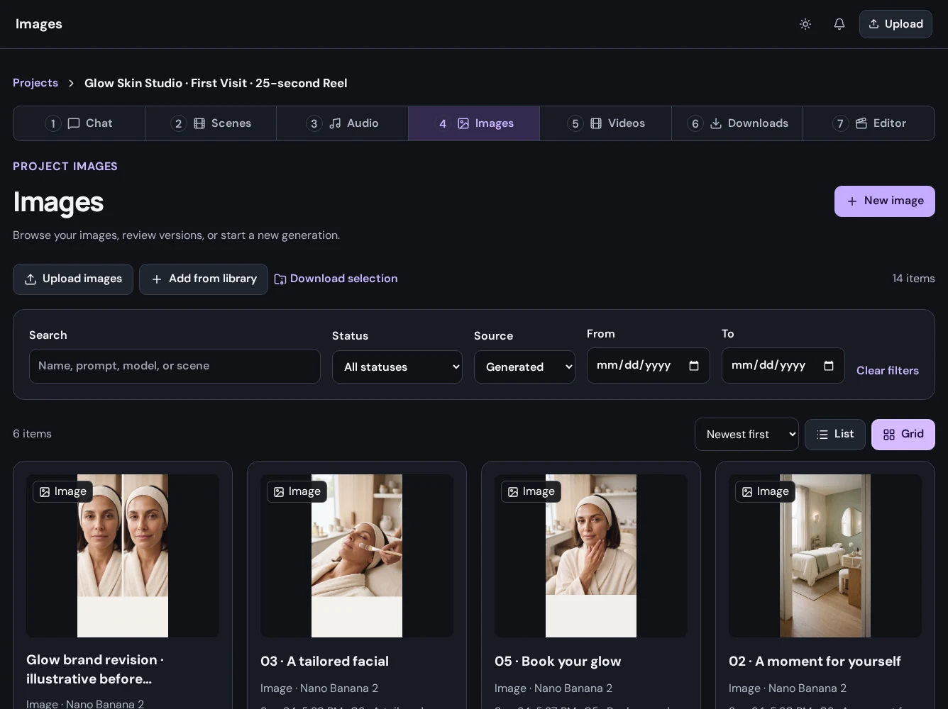 Generated images and visual references in the Glow project