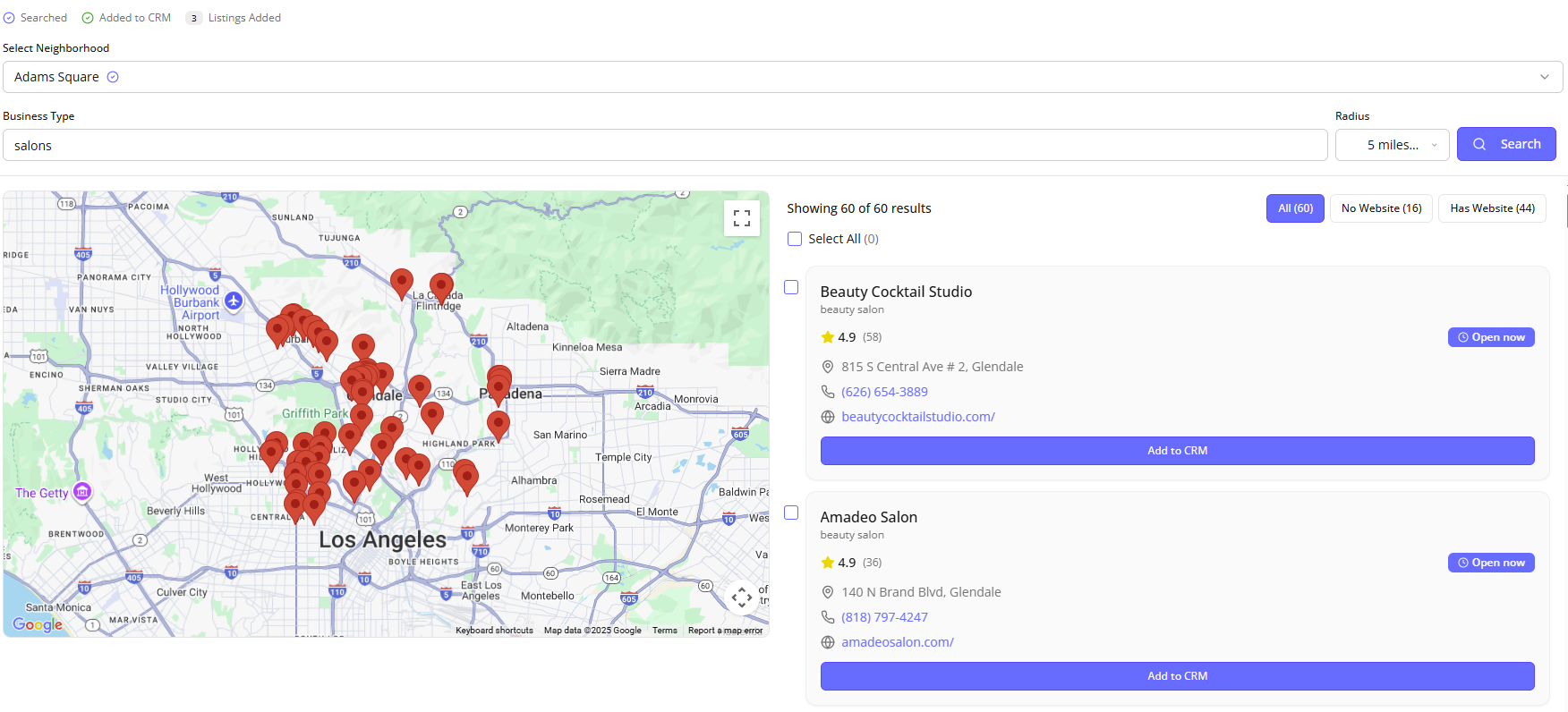 Lead Finder Interface - Search and discover local businesses