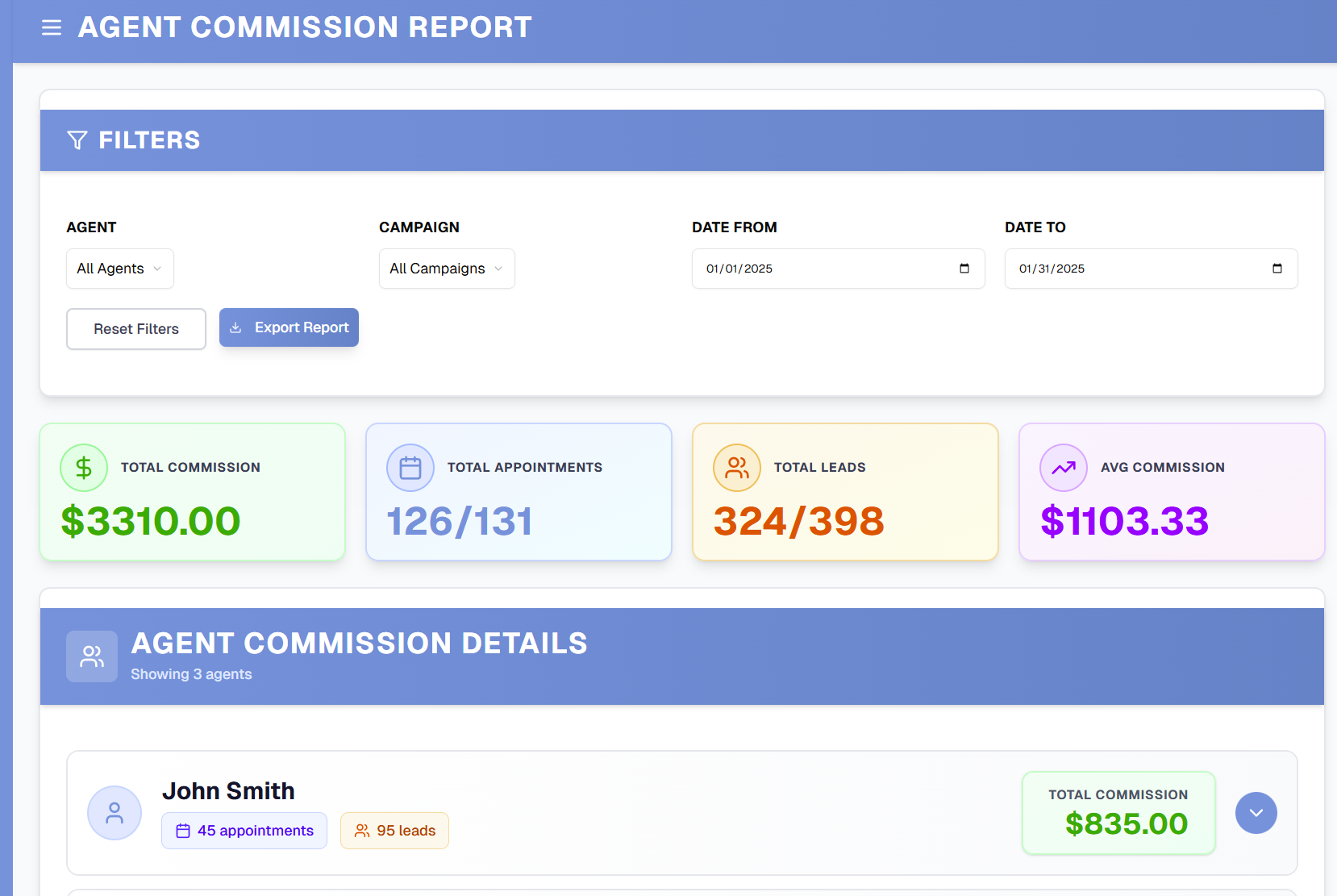 Agent Commission Report