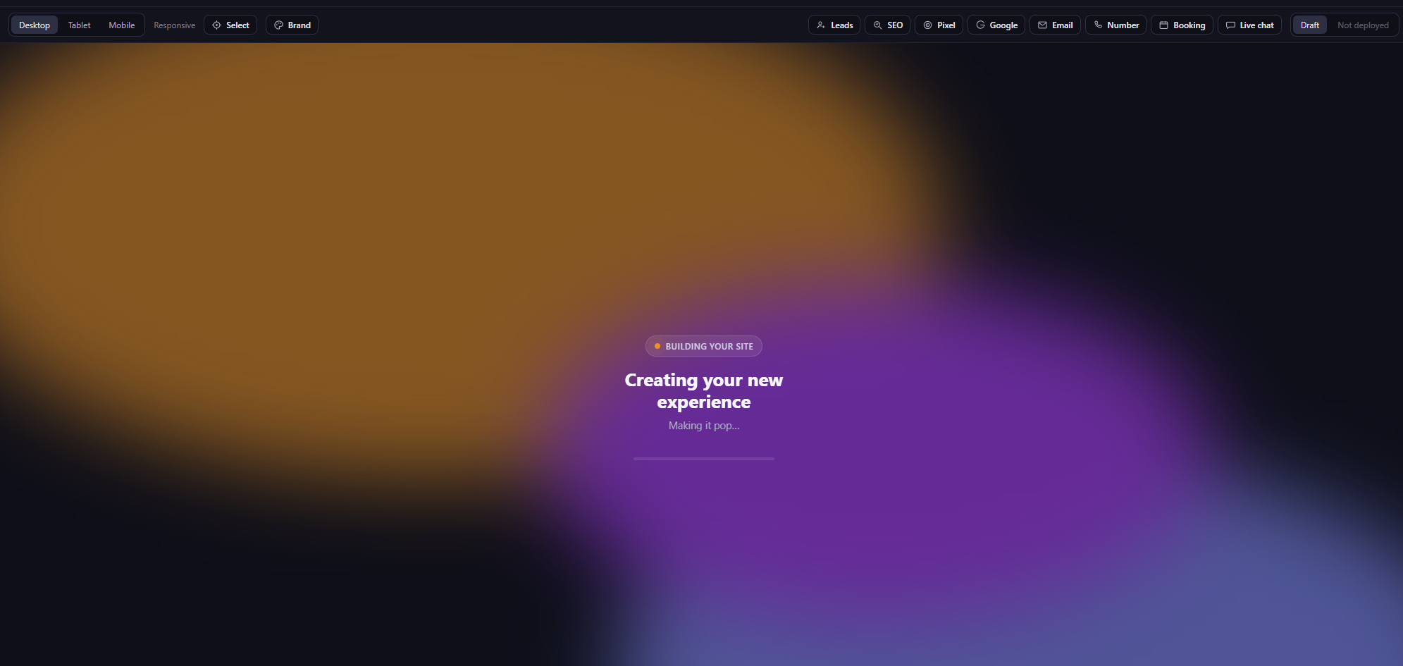 Mango9 Builder Studio generating a new website experience in real time