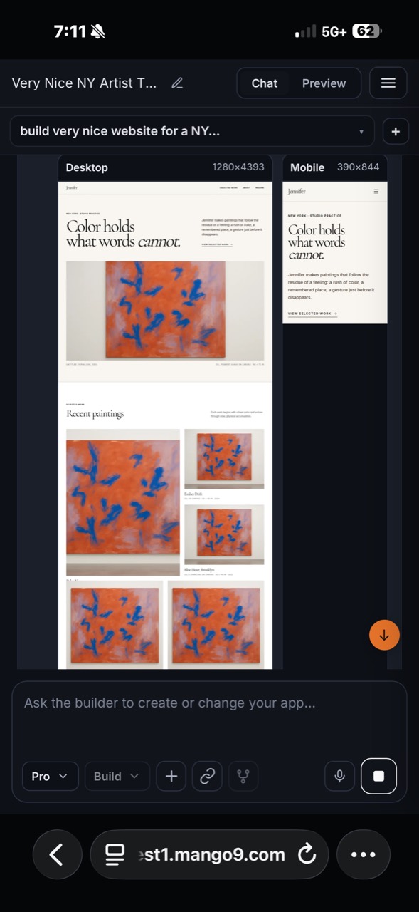 Desktop and mobile visual proof shown in a project conversation